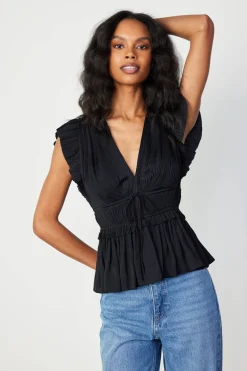 Current Air Mara Pleated Sleeveless Blouse BLACK Hot