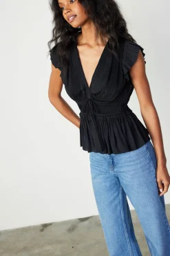 Current Air Mara Pleated Sleeveless Blouse BLACK Hot
