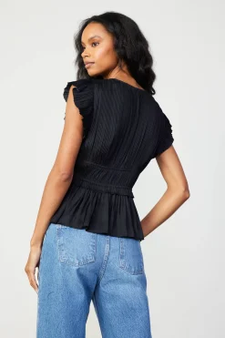 Current Air Mara Pleated Sleeveless Blouse BLACK Hot
