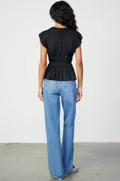Current Air Mara Pleated Sleeveless Blouse BLACK Hot