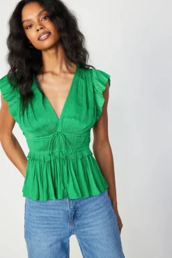 Current Air Mara Pleated Sleeveless Blouse DEEPSPRINGGREEN Discount