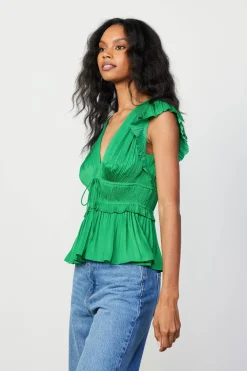Current Air Mara Pleated Sleeveless Blouse DEEPSPRINGGREEN Discount