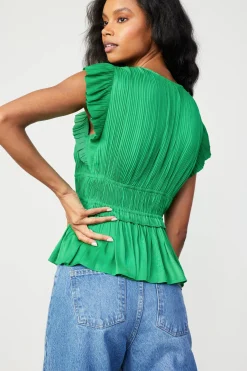 Current Air Mara Pleated Sleeveless Blouse DEEPSPRINGGREEN Discount