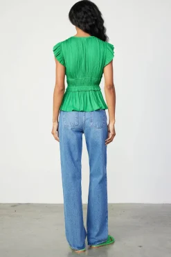 Current Air Mara Pleated Sleeveless Blouse DEEPSPRINGGREEN Discount