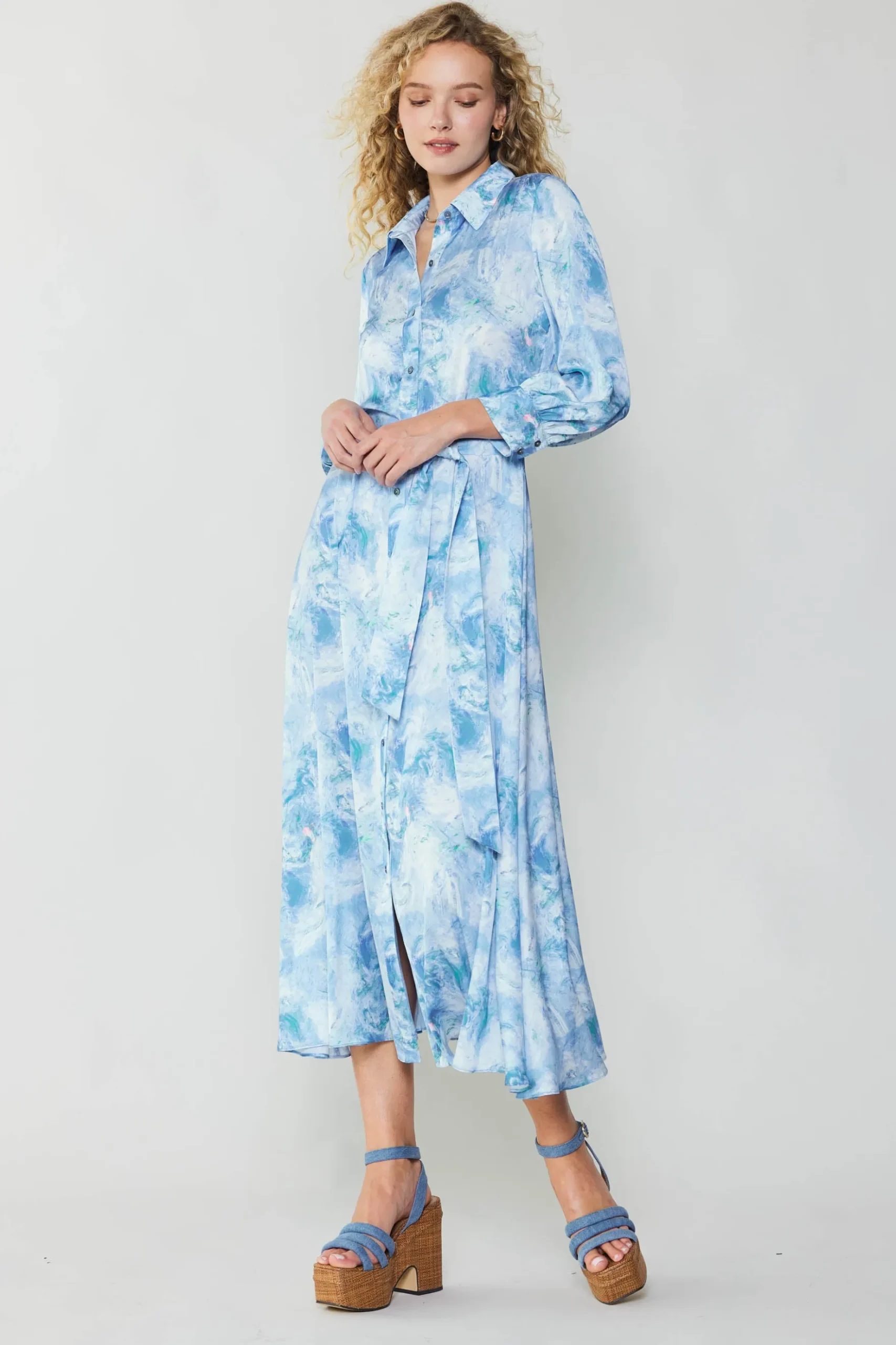 Current Air Marbled Motif Buttondown Dress BLUEMULTI Fashion