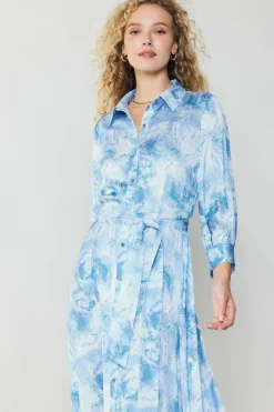 Current Air Marbled Motif Buttondown Dress BLUEMULTI Fashion