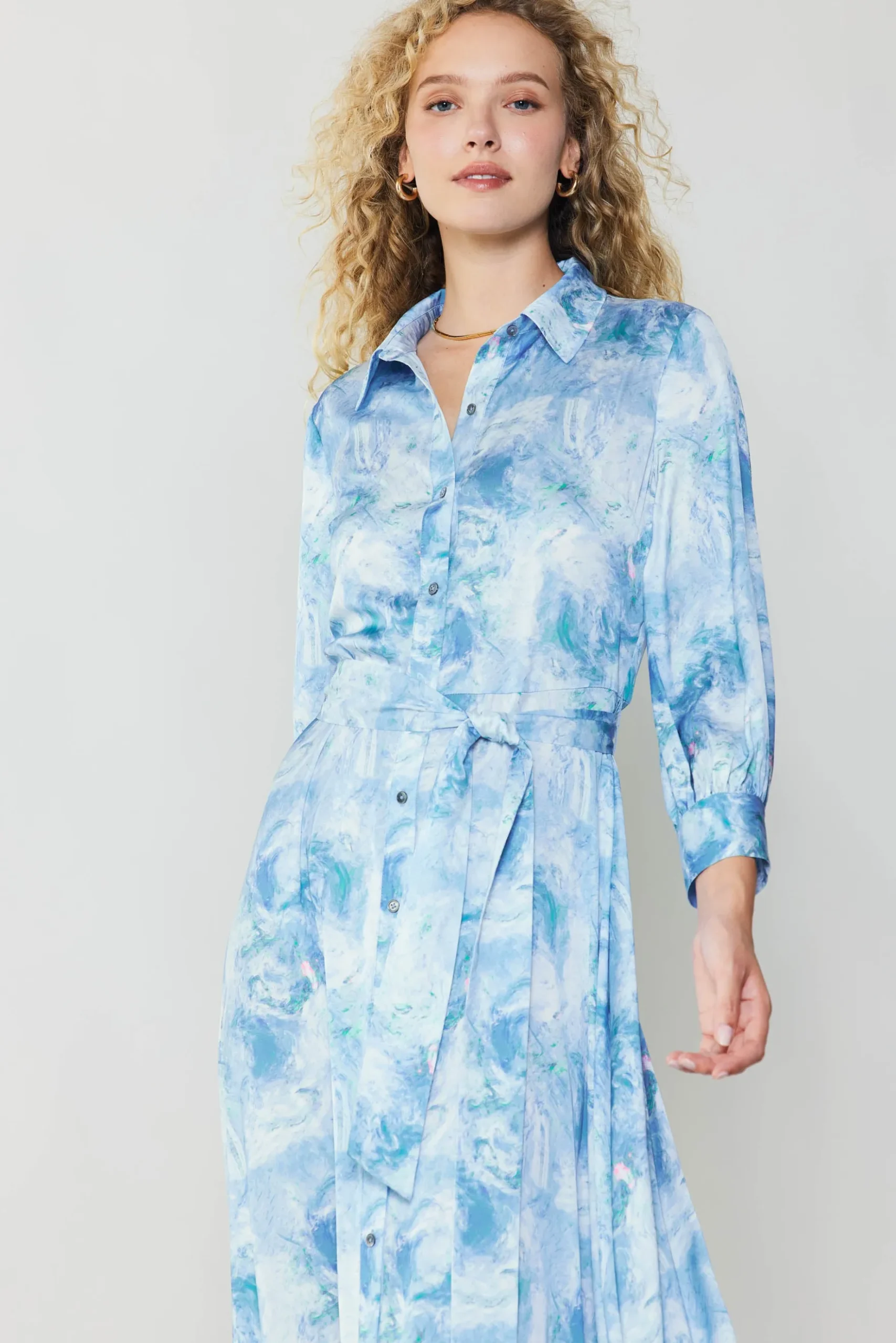 Current Air Marbled Motif Buttondown Dress BLUEMULTI Fashion