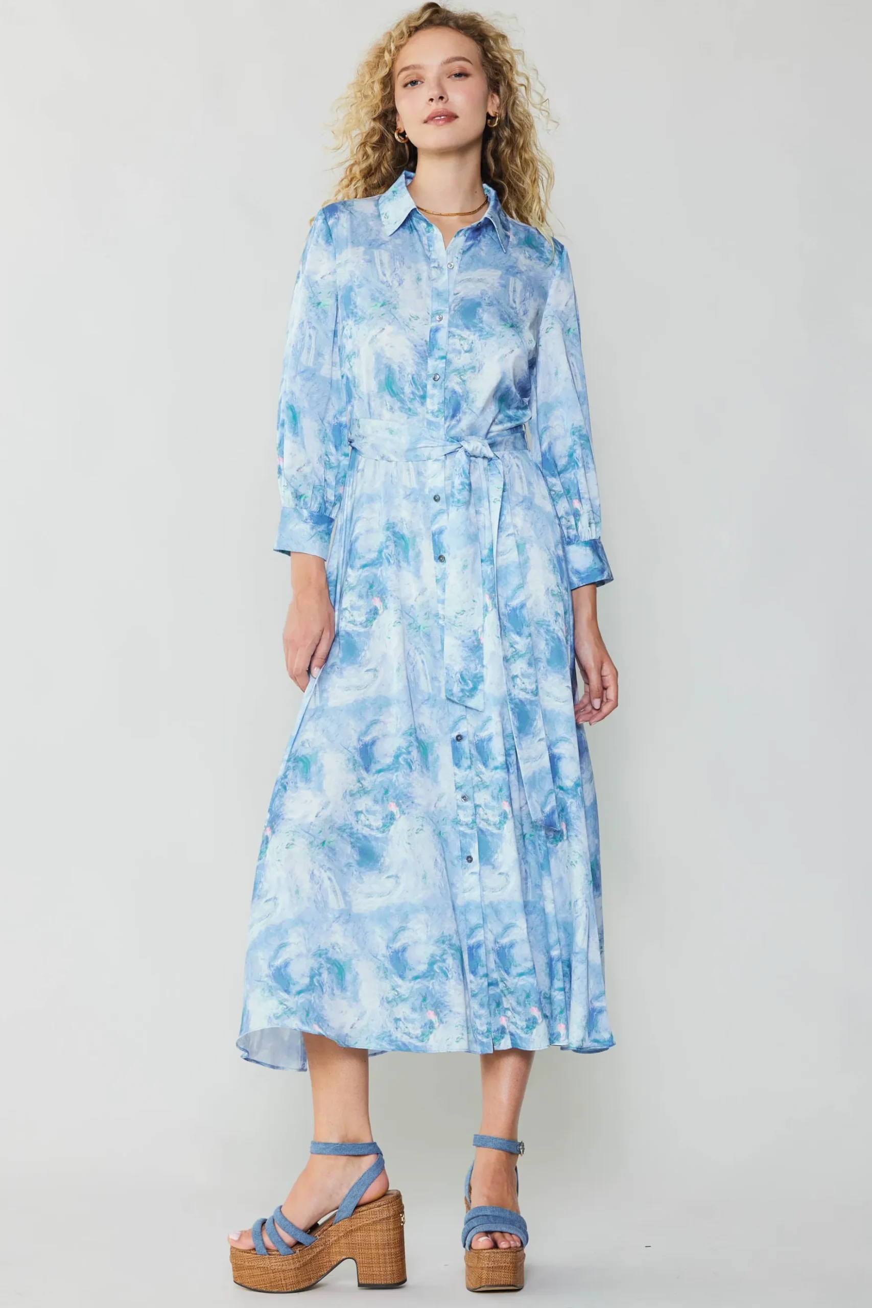 Current Air Marbled Motif Buttondown Dress BLUEMULTI Fashion
