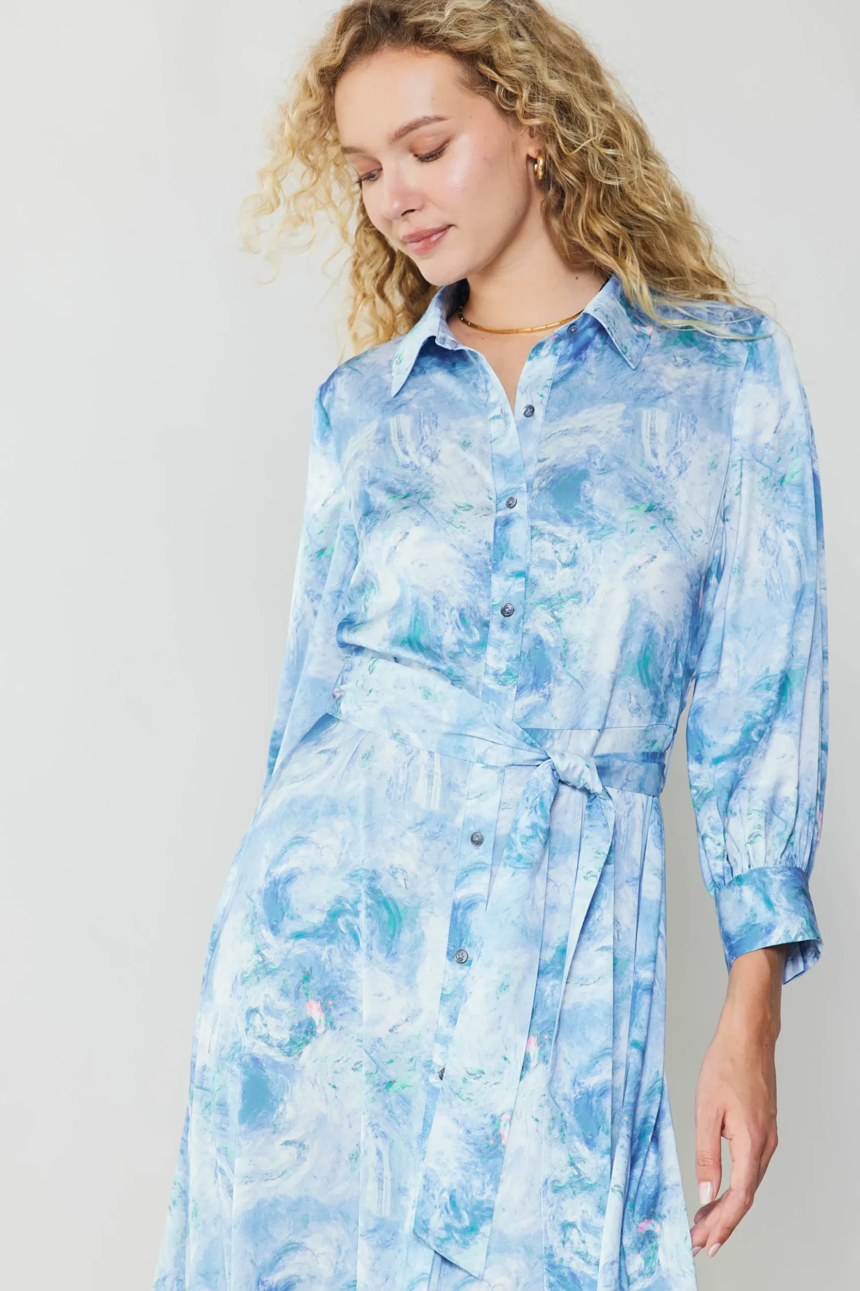 Current Air Marbled Motif Buttondown Dress BLUEMULTI Fashion