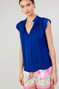 Current Air Margot Pleated Blouse COBALT Discount