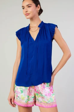 Current Air Margot Pleated Blouse COBALT Discount