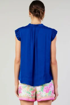 Current Air Margot Pleated Blouse COBALT Discount