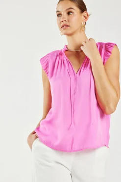 Current Air Margot Pleated Sleeve Blouse PINK Sale