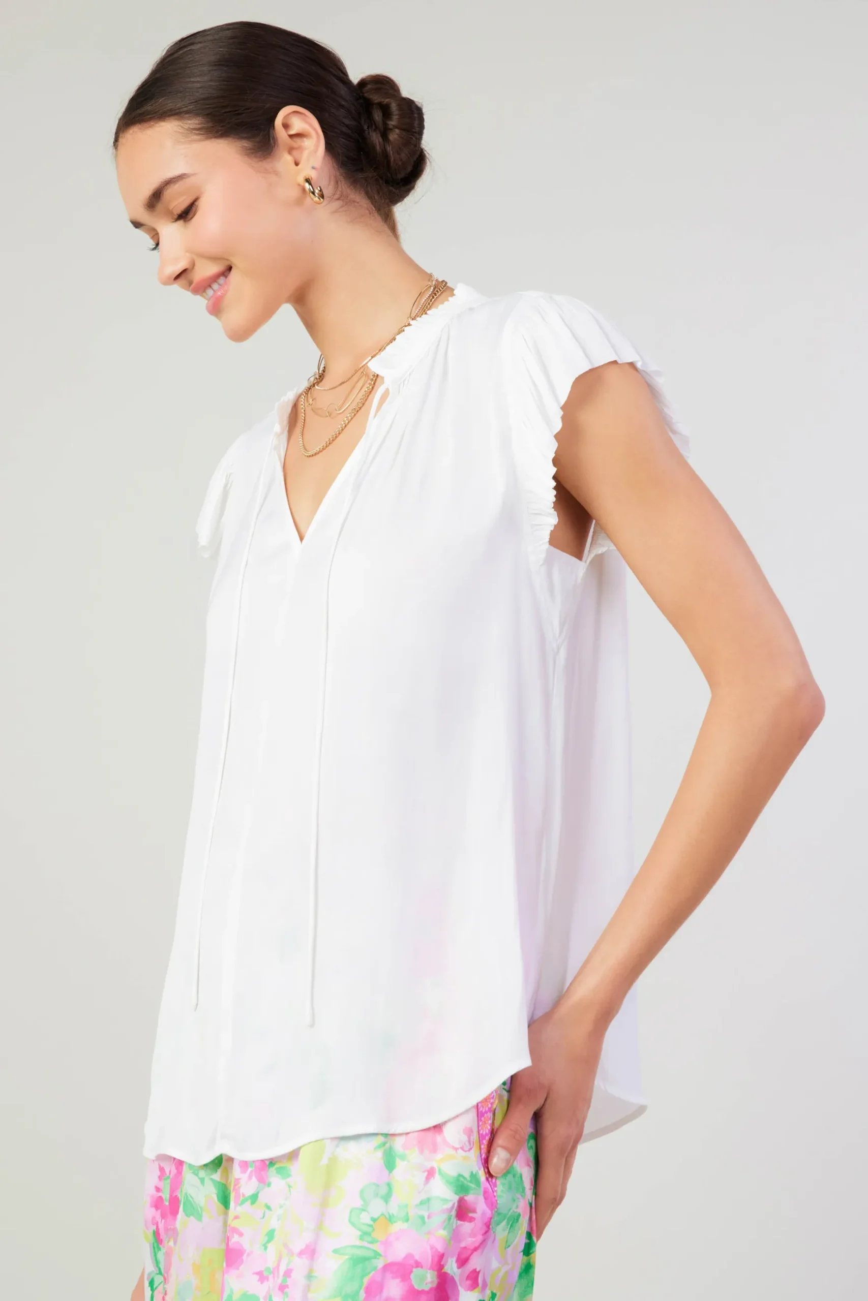 Current Air Margot Pleated Sleeve Blouse OFFWHITE Outlet