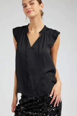 Current Air Margot Pleated Sleeve Blouse BLACK Fashion