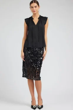 Current Air Margot Pleated Sleeve Blouse BLACK Fashion