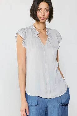 Current Air Margot Pleated Sleeve Blouse GREY Clearance