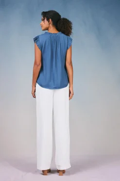 Current Air Margot Pleated Sleeve Blouse DARKDUSTYBLUE Clearance
