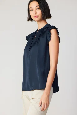 Current Air Margot Pleated Sleeve Blouse DARKNAVY New