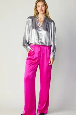 Current Air Metallic Bubble Hem Blouse SILVER New