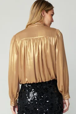 Current Air Metallic Bubble Hem Blouse GOLD Clearance