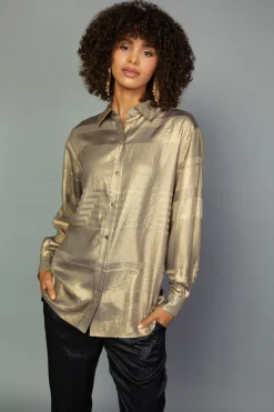 Current Air Metallic Button Down Top GOLDFOIL Fashion