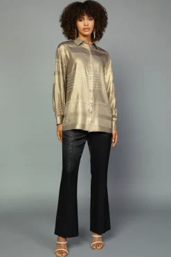 Current Air Metallic Button Down Top GOLDFOIL Fashion