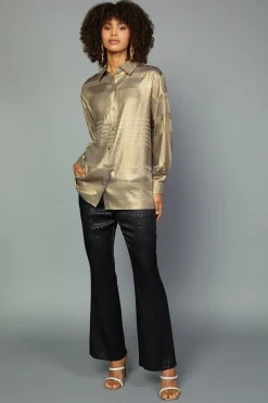 Current Air Metallic Button Down Top GOLDFOIL Fashion