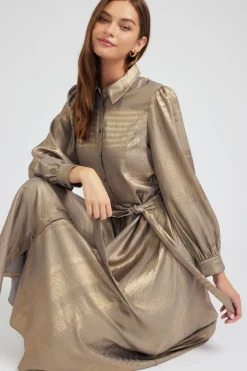 Current Air Metallic Buttondown Dress GOLD Best