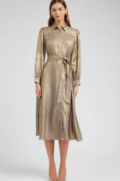 Current Air Metallic Buttondown Dress GOLD Best