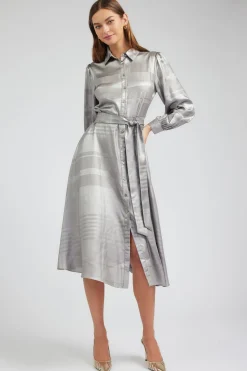 Current Air Metallic Buttondown Dress SILVER Hot