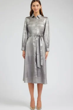 Current Air Metallic Buttondown Dress SILVER Hot