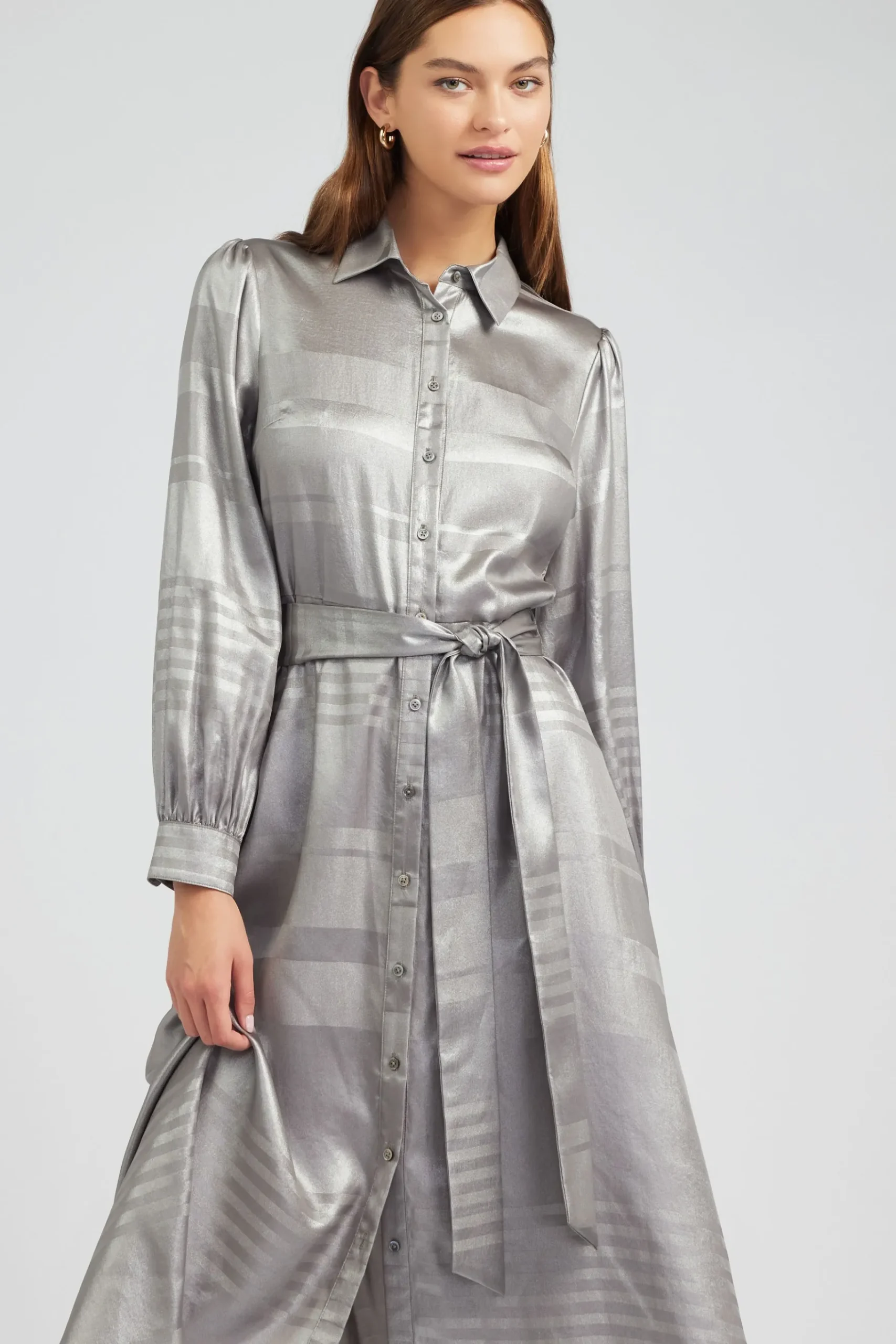 Current Air Metallic Buttondown Dress SILVER Hot