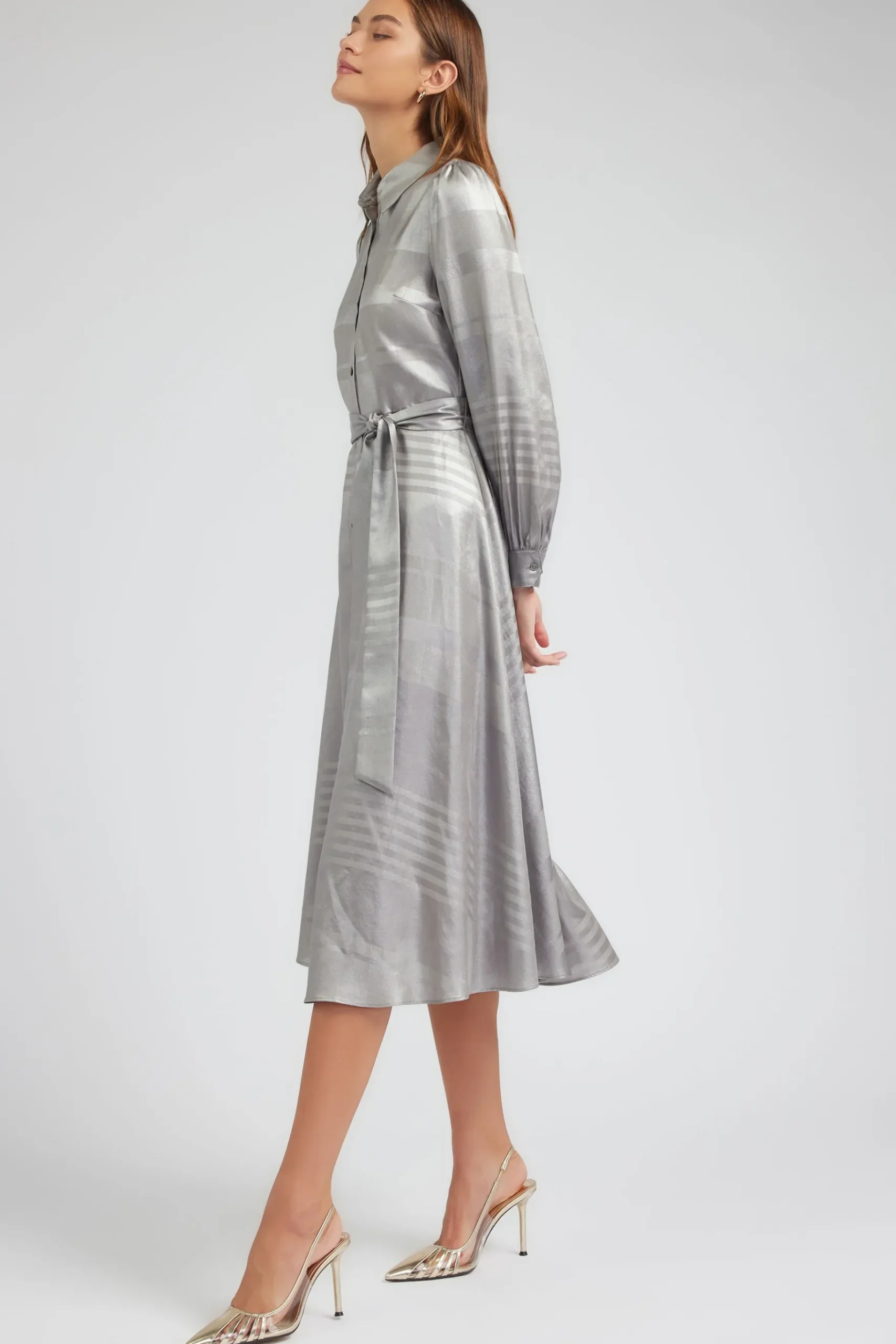 Current Air Metallic Buttondown Dress SILVER Hot