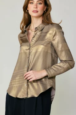Current Air Metallic Buttonup Shirt GOLD New