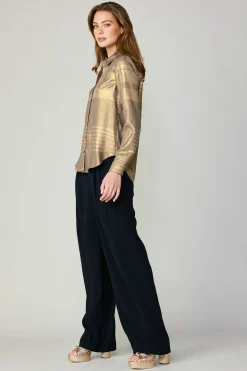Current Air Metallic Buttonup Shirt GOLD New