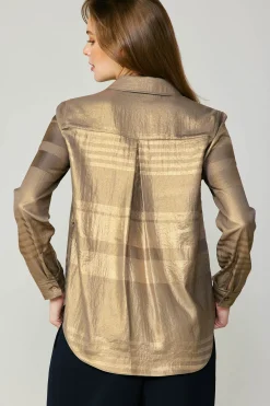 Current Air Metallic Buttonup Shirt GOLD New