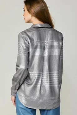 Current Air Metallic Buttonup Shirt SILVER New