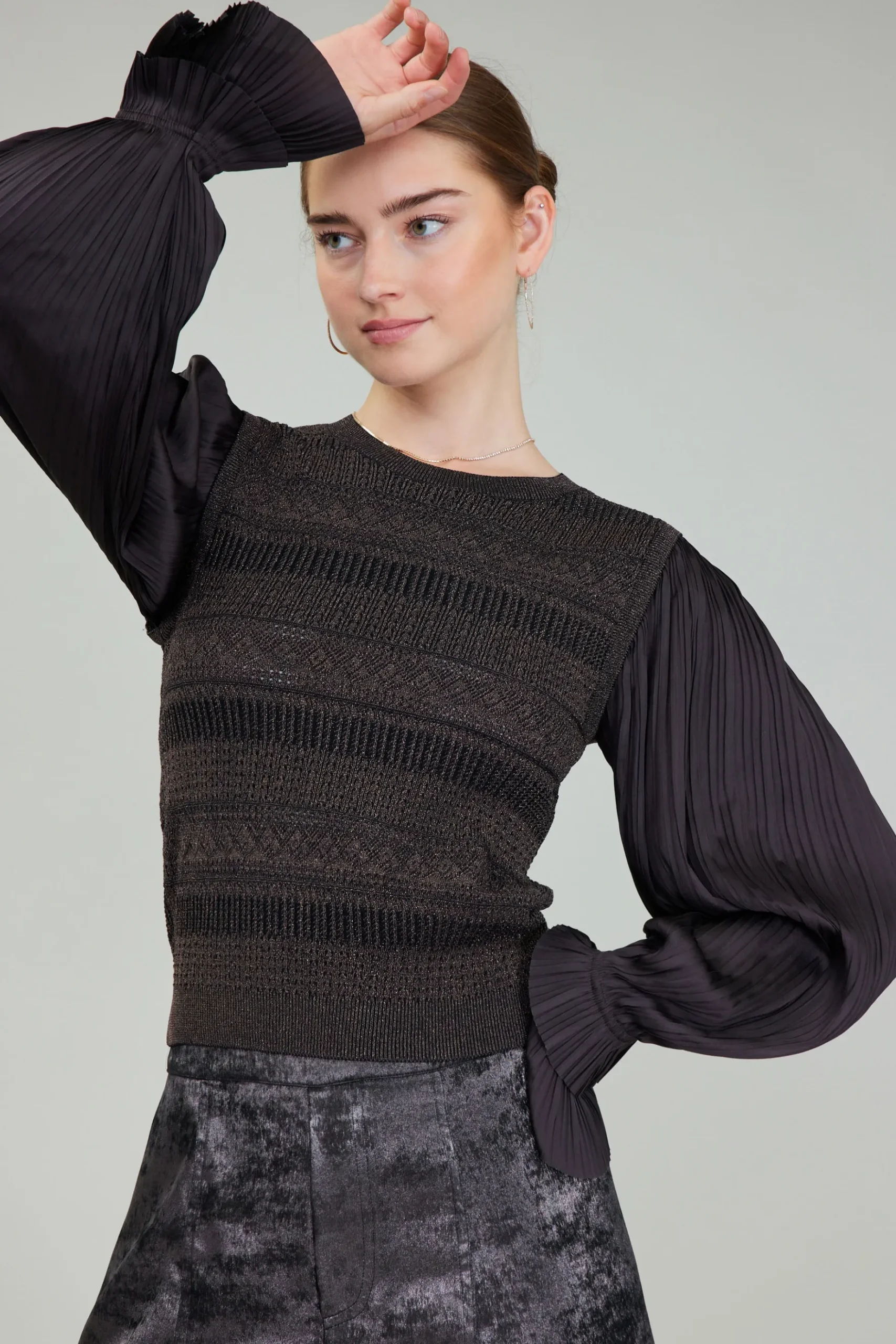 Current Air Metallic Contrast Sweater Top DARKBRONZE Outlet