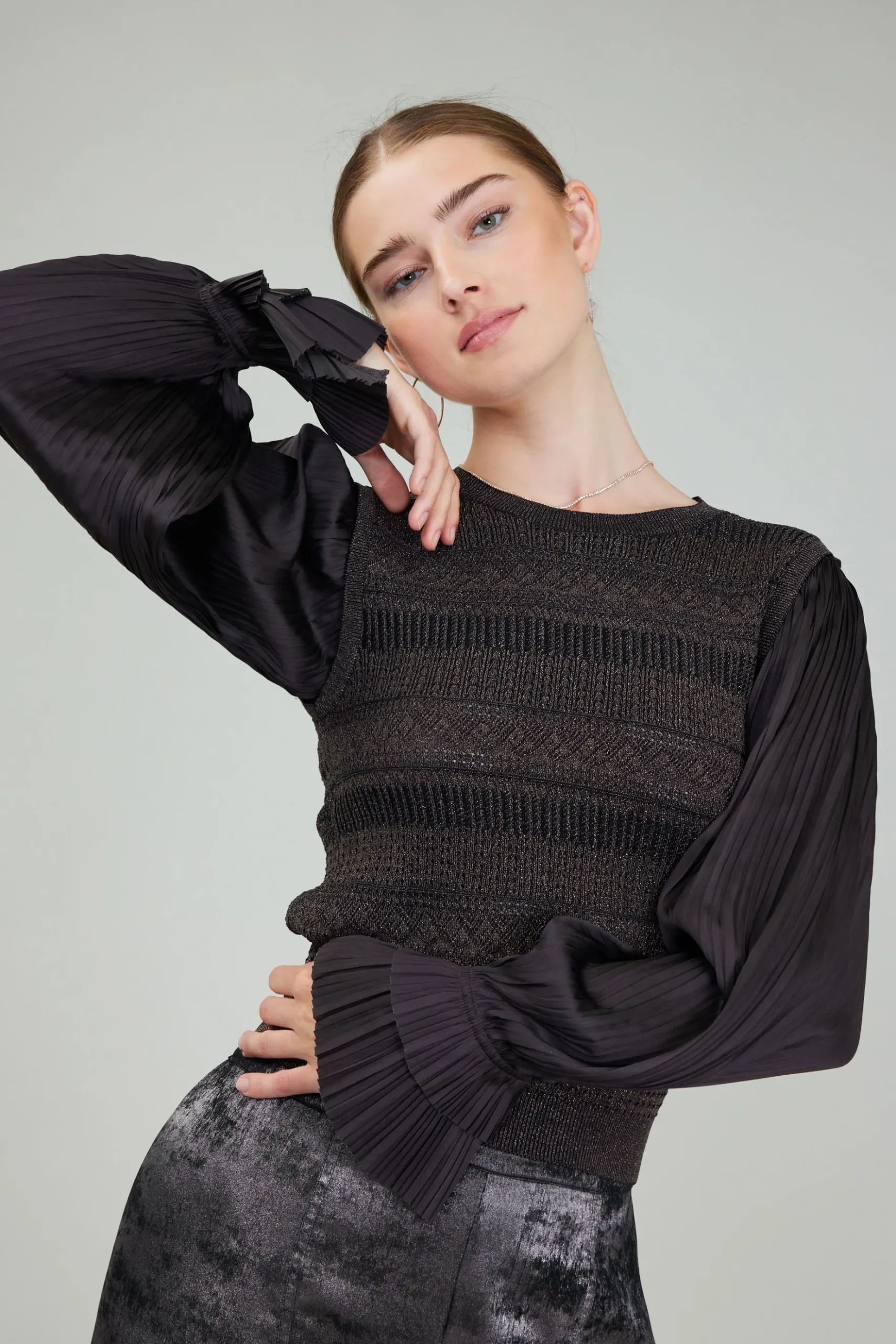 Current Air Metallic Contrast Sweater Top DARKBRONZE Outlet