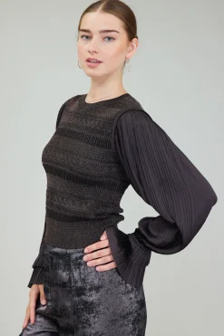 Current Air Metallic Contrast Sweater Top DARKBRONZE Outlet