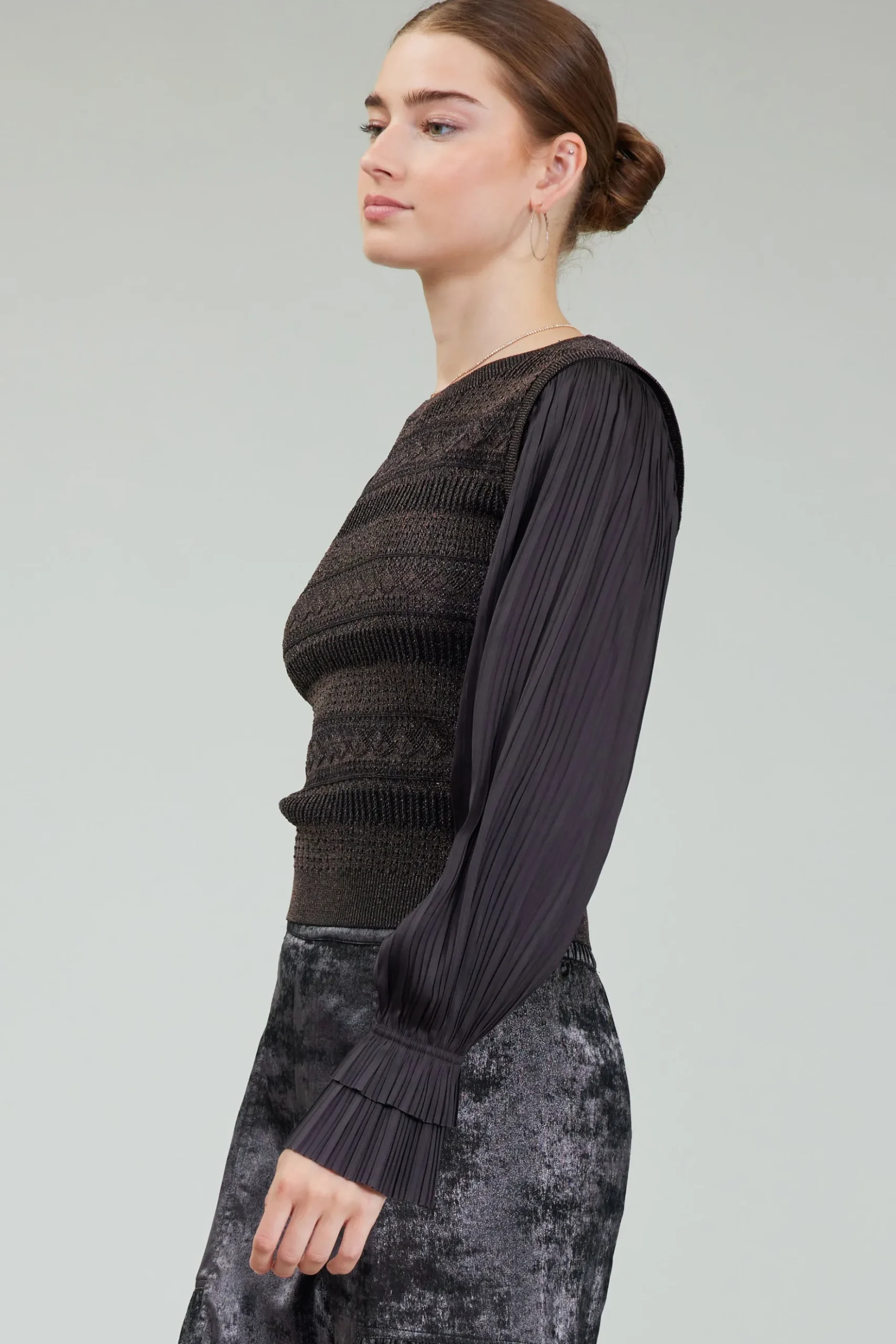 Current Air Metallic Contrast Sweater Top DARKBRONZE Outlet