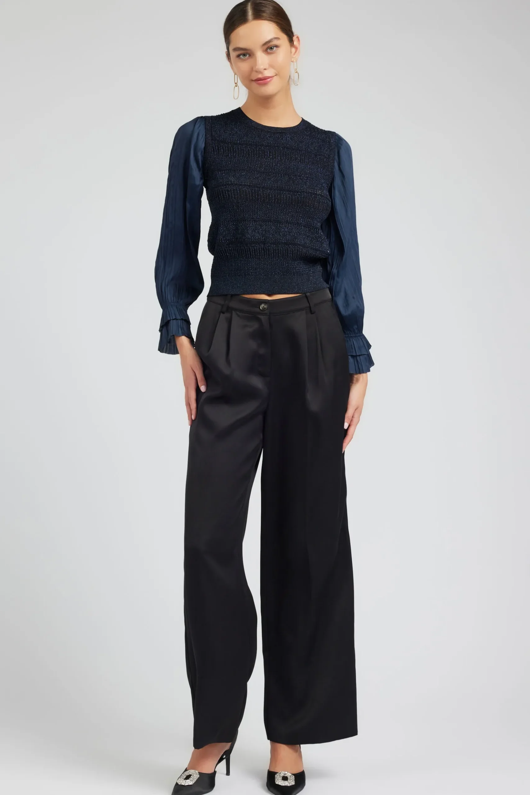 Current Air Metallic Contrast Sweater Top NAVY Clearance