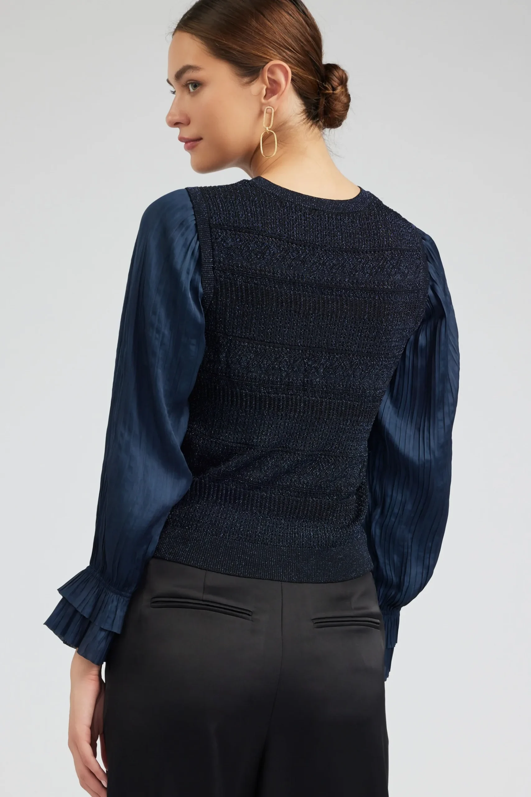 Current Air Metallic Contrast Sweater Top NAVY Clearance