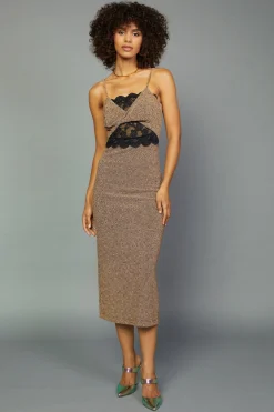 Current Air Metallic Lace Detail Dress GOLD Discount