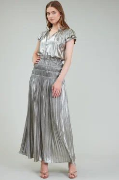 Current Air Metallic Maxi Dress OLIVESILVER New