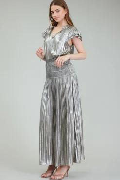 Current Air Metallic Maxi Dress OLIVESILVER New