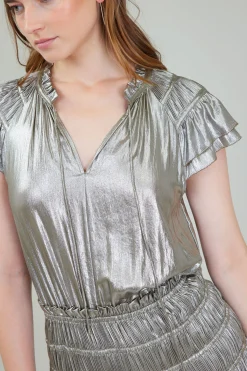 Current Air Metallic Maxi Dress OLIVESILVER New