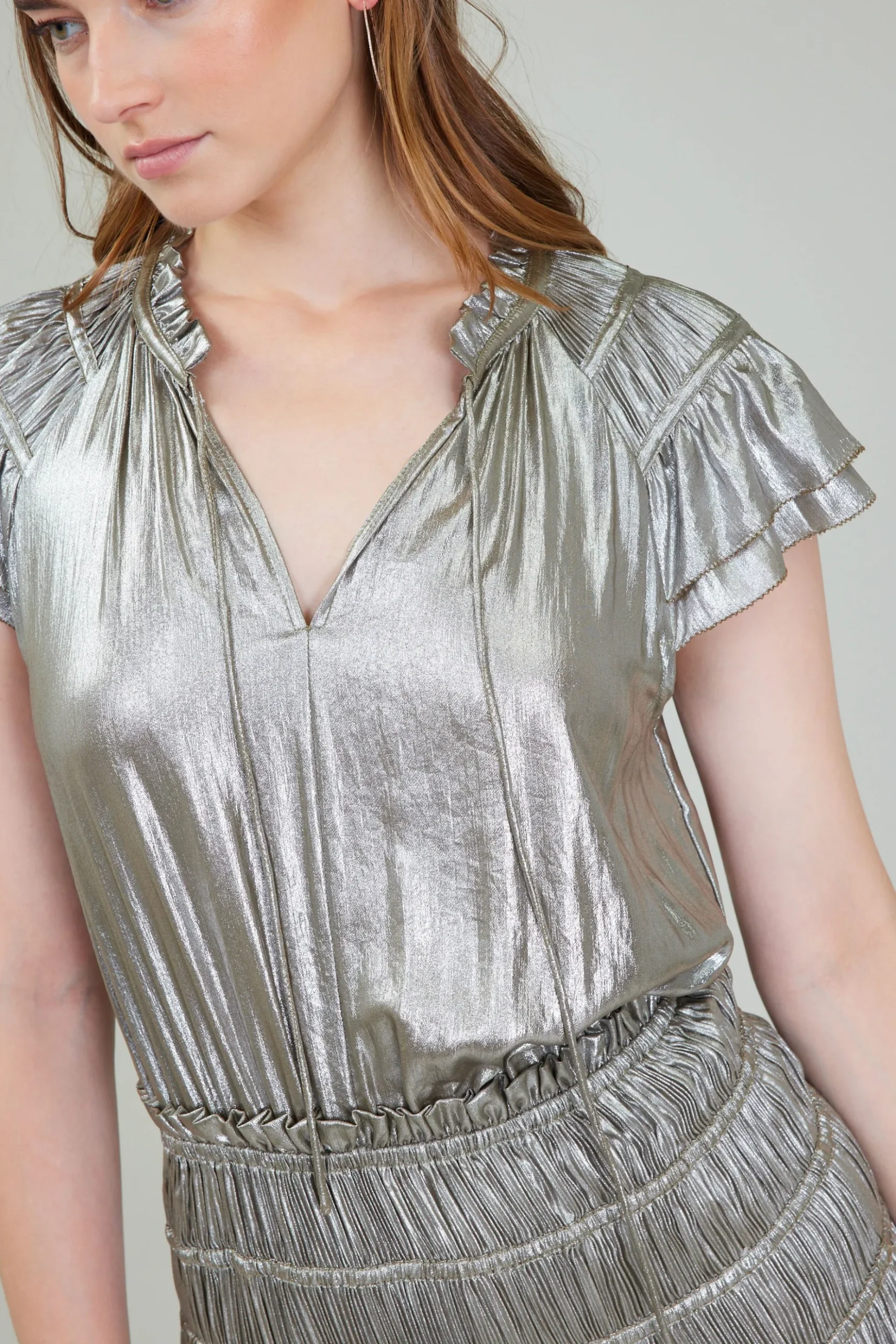 Current Air Metallic Maxi Dress OLIVESILVER New