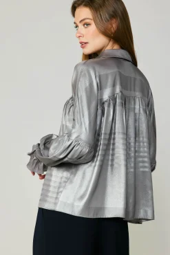 Current Air Metallic Pleated Shirt SILVER Clearance